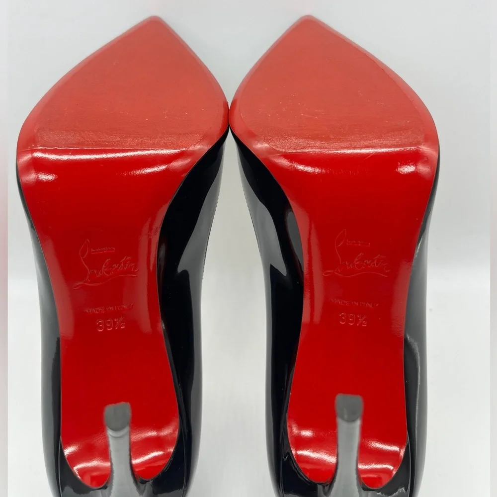 Christian Louboutin Black Patent Leather Pointed Toe Stilettos with Red Sole